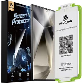 MAGIC JOHN 2 Pack for Samsung Galaxy S24 Ultra Screen Protector [Ceramic Film Material Not Glass] 6.8 inch,[100% Fingerprint ID Compatible] Easy Installation Tray, Shock-Resistant, 3D Curved, Bubble