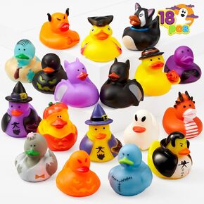 18 Pieces Halloween Fancy Novelty Assorted Rubber Ducks Variety for Fun Bath Squirt Squeaker Duckies , Toy, School Classroom Prizes Ducky, Trick or Treat Fillers and Party Favors.