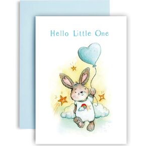 Huxters Baby Boy Cards – Cute A5 Baby Boy Cards Congratulations – Elegant Hello Congratulations Baby Boy Card with Bunny Design – Congratulations Baby Card for New Mom