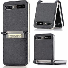 for Samsung Galaxy Z Flip Case/Z Flip 5G Case, Slim Fit Premium Lychee Leather + Hard PC Galaxy Z Flip Wallet Case with Card Slots Protective Phone Case Cover (2020) - Rose Gold