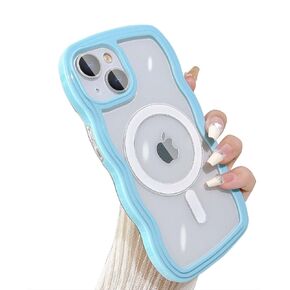 Compatible for iPhone 15 Plus Case Magsafe, Wave Phone Case Cute Water Ripple Candy Colors Frame Shockproof for iPhone 15 Plus Phone Case for Women 6.7 Inch - Blue