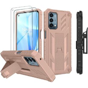 Design Heavy Duty Holster Case for OnePlus Nord N200 5G Case with [2X Tempered Screen Protector] Built-in Kickstand [Belt Clip Holster] Shockproof Protective Cover (Black)