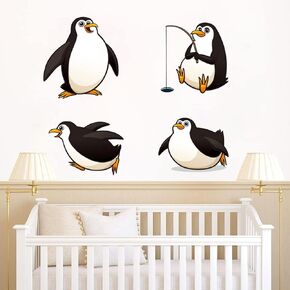4 Sheets Cute Penguin Wall Decals Removable Penguins Wall Paper Stickers Peel and Stick Baby Kids Bedroom Playroom Nursery Room Decor in Kuwait