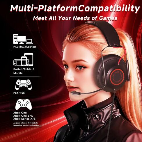 Gaming Headset for PC,PS5,PS4,Xbox One Series X/S,Switch,Laptop,Computer-Foldable Wired Gaming Headphones with Mic,Over Ear Wired Headphones with Noise-Canceling Mic,Surround Sound,COLUSI 900-BlackRed in Saudi Arabia