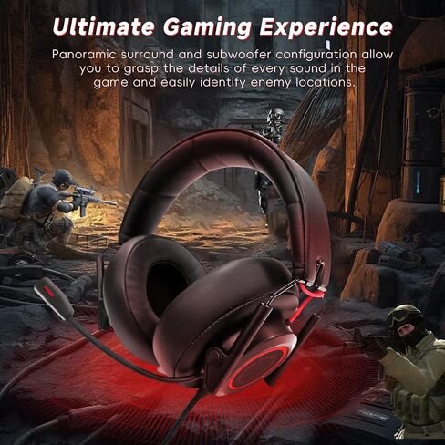 Gaming Headset for PC,PS5,PS4,Xbox One Series X/S,Switch,Laptop,Computer-Foldable Wired Gaming Headphones with Mic,Over Ear Wired Headphones with Noise-Canceling Mic,Surround Sound,COLUSI 900-BlackRed in Saudi Arabia