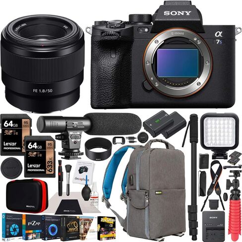 Sony a7S III Full Frame Mirrorless Camera Body with Sony FE 50mm F1.8 Full-Frame Lens SEL50F18F ILCE-7SM3/B Bundle with Deco Gear Photography Backpack Case, Software and Accessories in Saudi Arabia