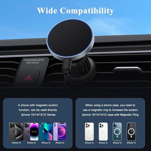 Vancle for Magsafe Car Mount Charger, 15W Fast Charging Magnetic Wireless Car Charger, Air Vent/Dashboard Phone Holder Mount for iPhone 15/14/13/12 in Saudi Arabia