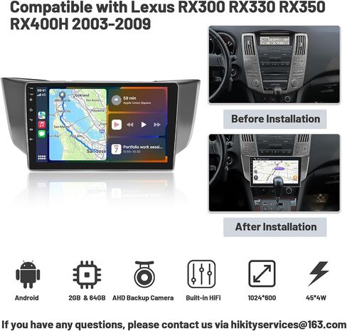 2+64G Android 13 Stereo Carplay for Lexus RX300 RX330 RX350 RX400H 2003-2009, Touchscreen Car Radio 9 Inch with Wireless Android Auto GPS Navigation HiFi RDS BT Backup Camera in Saudi Arabia
