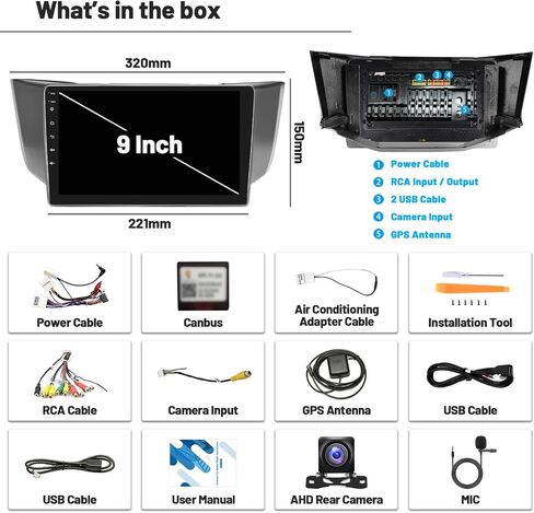 2+64G Android 13 Stereo Carplay for Lexus RX300 RX330 RX350 RX400H 2003-2009, Touchscreen Car Radio 9 Inch with Wireless Android Auto GPS Navigation HiFi RDS BT Backup Camera in Saudi Arabia