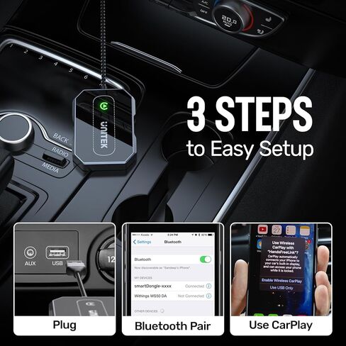 محول Unitek Wireless CarPlay - التوصيل والتشغيل، بلوتوث، محول لتشغيل CarPlay السلكي في المصنع، متوافق مع أجهزة iPhone التي تعمل بنظام iOS 10+ مطلوب in Kuwait