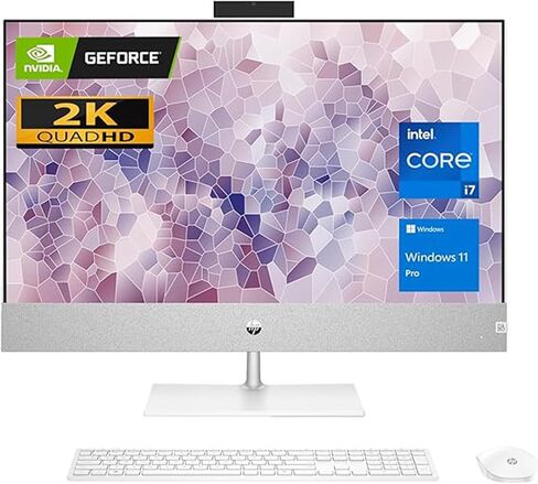 HP Pavilion 27" QHD All-in-One, Intel Core i7-13700T (Beats Intel i9-12900K), NVIDIA GeForce RTX 3050, 64GB RAM, 2TB PCIe SSD, IR Camera, Wireless KB & Mouse, HDMI, Wi-Fi 6, Windows 11 Pro, White in Saudi Arabia