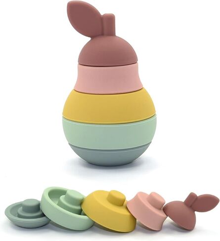Silicone Pear Stacker Toy for Kids, Toddlers, Babies - Baby Teether Toys, Stacking, Nesting, Sorting, Puzzle, Blocks, Travel, Bath, Sensory, Gift, Educational, Montessori in Saudi Arabia