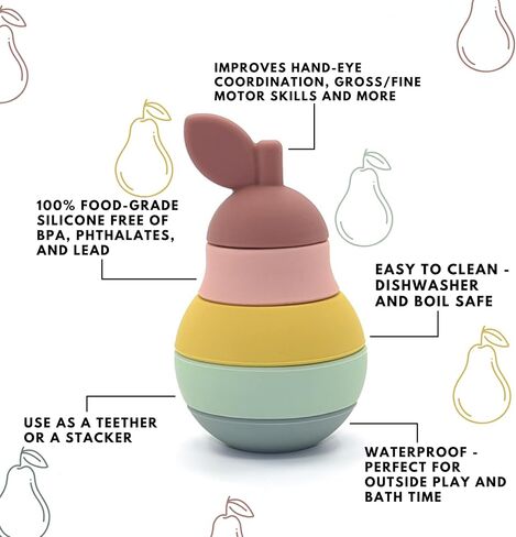 Silicone Pear Stacker Toy for Kids, Toddlers, Babies - Baby Teether Toys, Stacking, Nesting, Sorting, Puzzle, Blocks, Travel, Bath, Sensory, Gift, Educational, Montessori in Saudi Arabia