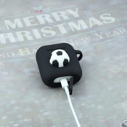 حافظة Wonhibo for Airpods للرجال والأولاد، غطاء رياضي أسود رائع لهاتف Apple Airpod 1 & 2 مع سلسلة مفاتيح (كرة القدم) in Saudi Arabia