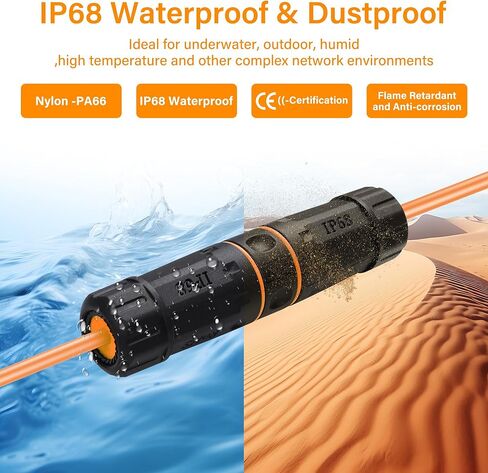 وصلة SinLoon RJ45 مقاومة للماء 2 حزمة 10 جيجابايت محمية من النحاس النقي RJ45 أنثى إلى أنثى IP68 موصل كابل إيثرنت خارجي مقاوم للماء لكابل إيثرنت Cat5/Cat6/Cat6A (برتقالي) in Saudi Arabia