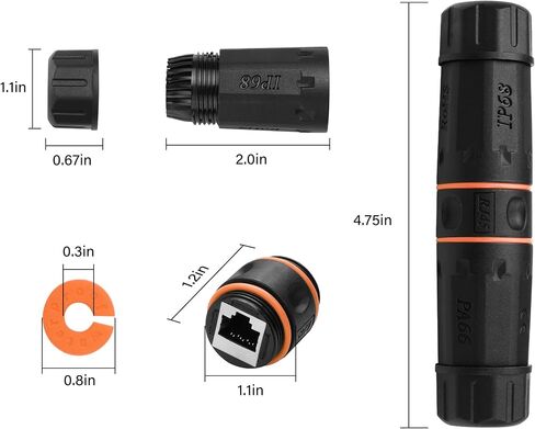وصلة SinLoon RJ45 مقاومة للماء 2 حزمة 10 جيجابايت محمية من النحاس النقي RJ45 أنثى إلى أنثى IP68 موصل كابل إيثرنت خارجي مقاوم للماء لكابل إيثرنت Cat5/Cat6/Cat6A (برتقالي) in Saudi Arabia