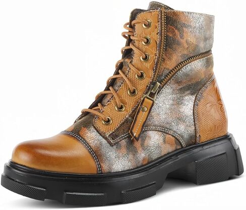 Spring Step L'Artiste Carnelian Booties for Women - Leather Ankle Boots with Lace-up and Zipper - Hand-Painted Womens Boots for Outdoor in Saudi Arabia