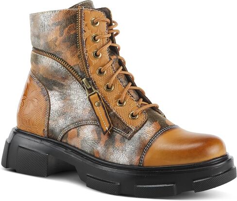 Spring Step L'Artiste Carnelian Booties for Women - Leather Ankle Boots with Lace-up and Zipper - Hand-Painted Womens Boots for Outdoor in Saudi Arabia