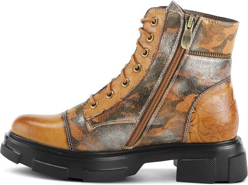 Spring Step L'Artiste Carnelian Booties for Women - Leather Ankle Boots with Lace-up and Zipper - Hand-Painted Womens Boots for Outdoor in Saudi Arabia