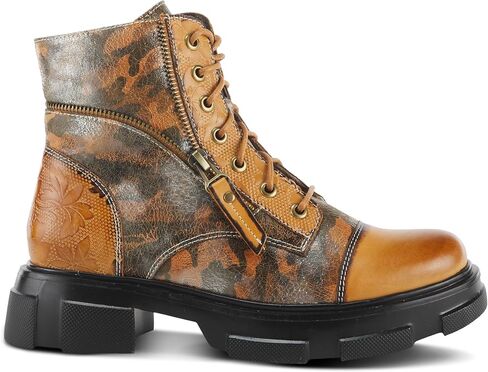 Spring Step L'Artiste Carnelian Booties for Women - Leather Ankle Boots with Lace-up and Zipper - Hand-Painted Womens Boots for Outdoor in Saudi Arabia