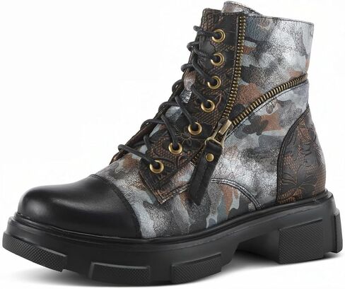 Spring Step L'Artiste Carnelian Booties for Women - Leather Ankle Boots with Lace-up and Zipper - Hand-Painted Womens Boots for Outdoor in Saudi Arabia