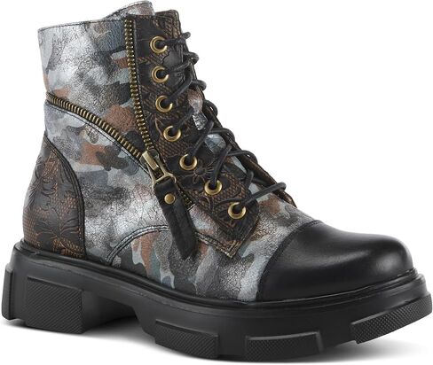 Spring Step L'Artiste Carnelian Booties for Women - Leather Ankle Boots with Lace-up and Zipper - Hand-Painted Womens Boots for Outdoor in Saudi Arabia