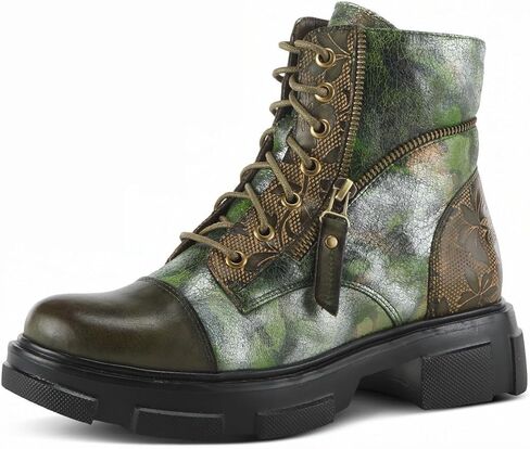 Spring Step L'Artiste Carnelian Booties for Women - Leather Ankle Boots with Lace-up and Zipper - Hand-Painted Womens Boots for Outdoor in Saudi Arabia