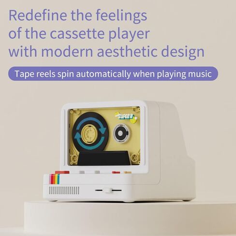 Vintage Cassette Player Style Bluetooth Speaker Tape Recorder Style Retro Bluetooth Speaker White Cute Look Creative Gift for Girls Good Bass Enhancement Loud Volume in Saudi Arabia