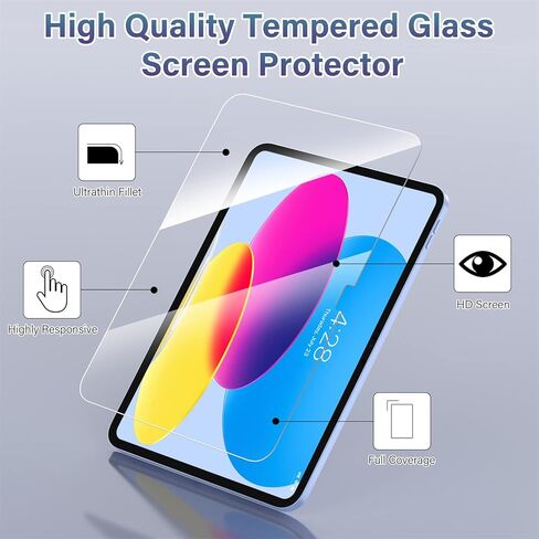 واقي شاشة Soke مكون من قطعتين لجهاز iPad الجيل العاشر (موديلات 10.9 بوصة 2022)، واقي فيلم من الزجاج المقسى متوافق مع A2696/A2757/A2777 10.9 بوصة الجيل العاشر in Kuwait