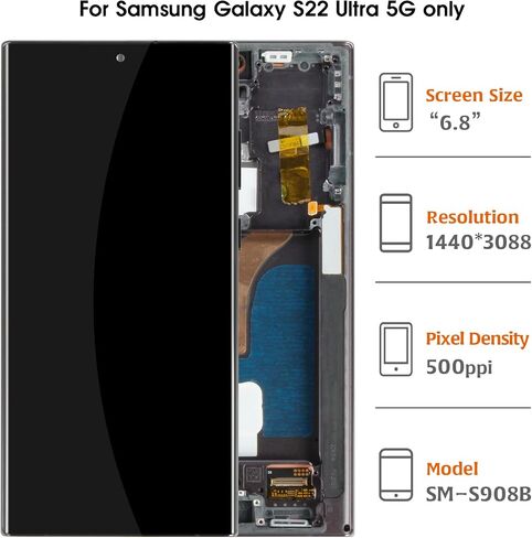 شاشة S22 Ultra 5G S908 6.78 بوصة OLED LCD + إطار أسود فانتوم (وليس OEM 6.8 بوصة) لهاتف Samsung Galaxy S22 Ultra 5G شاشة Lcd بديلة تعمل باللمس in Kuwait