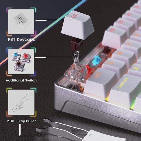 RK ROYAL KLUDGE RK68Pro لوحة مفاتيح ميكانيكية سلكية بنسبة 60% مع إطار CNC، لوحة مفاتيح ألعاب مدمجة مع برنامج 68 مفتاحًا بإضاءة خلفية RGB قابلة للتبديل السريع، مفتاح Gateron الأزرق in Kuwait