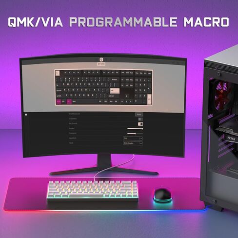 RK ROYAL KLUDGE RK68Pro لوحة مفاتيح ميكانيكية سلكية بنسبة 60% مع إطار CNC، لوحة مفاتيح ألعاب مدمجة مع برنامج 68 مفتاحًا بإضاءة خلفية RGB قابلة للتبديل السريع، مفتاح Gateron الأزرق in Kuwait