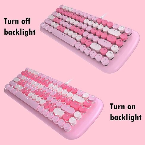 Cute Wired Mechanical Keyboard for Girls with White Backlit, 10 Lighting Effects, Portable 84-Key Round Keycaps Keyboard, Typewriter Style Retro Punk Gaming Keyboard (Milk Tea) in Saudi Arabia
