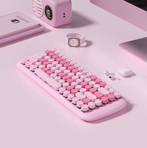 Cute Wired Mechanical Keyboard for Girls with White Backlit, 10 Lighting Effects, Portable 84-Key Round Keycaps Keyboard, Typewriter Style Retro Punk Gaming Keyboard (Milk Tea) in Saudi Arabia