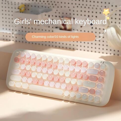 Cute Wired Mechanical Keyboard for Girls with White Backlit, 10 Lighting Effects, Portable 84-Key Round Keycaps Keyboard, Typewriter Style Retro Punk Gaming Keyboard (Milk Tea) in Saudi Arabia