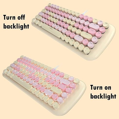 Cute Wired Mechanical Keyboard for Girls with White Backlit, 10 Lighting Effects, Portable 84-Key Round Keycaps Keyboard, Typewriter Style Retro Punk Gaming Keyboard (Milk Tea) in Saudi Arabia