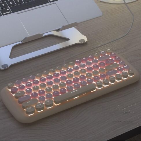 Cute Wired Mechanical Keyboard for Girls with White Backlit, 10 Lighting Effects, Portable 84-Key Round Keycaps Keyboard, Typewriter Style Retro Punk Gaming Keyboard (Milk Tea) in Saudi Arabia