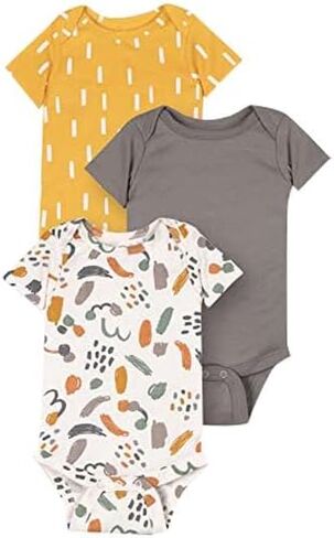 Organic Cotton Short Sleeve Artistic Bodysuits | Sleep Wear, Baby Bodysuit, Diaper Shirt | Fluffy soft and Stretchy Pack of 3 | Off-White | 24 Months in Kuwait