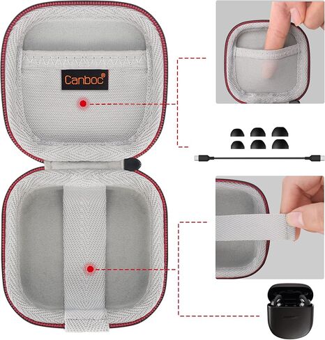 حافظة Canboc صلبة لسماعات Bose QuietComfort Earbuds II/NEW Bose QuietComfort Ultra Earbuds الغاء الضوضاء داخل الأذن سماعات بلوتوث لاسلكية، حقيبة شبكية تناسب كابل شحن USB-C، أطراف الأذن، أسود in Kuwait