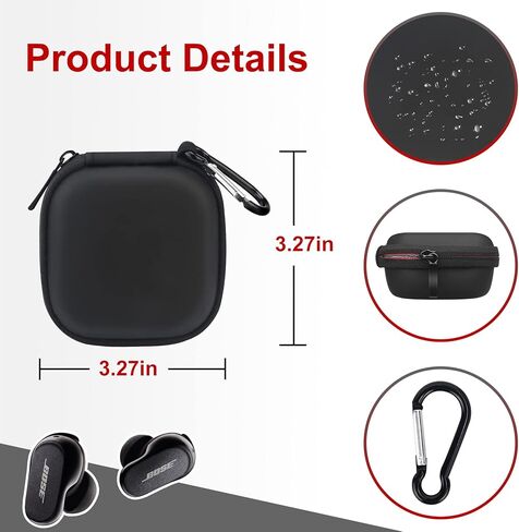 حافظة Canboc صلبة لسماعات Bose QuietComfort Earbuds II/NEW Bose QuietComfort Ultra Earbuds الغاء الضوضاء داخل الأذن سماعات بلوتوث لاسلكية، حقيبة شبكية تناسب كابل شحن USB-C، أطراف الأذن، أسود in Kuwait