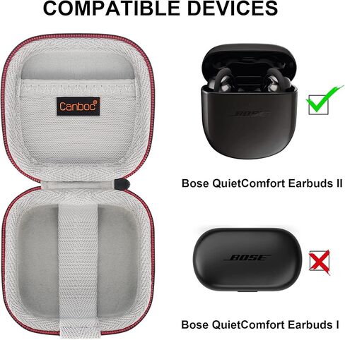 حافظة Canboc صلبة لسماعات Bose QuietComfort Earbuds II/NEW Bose QuietComfort Ultra Earbuds الغاء الضوضاء داخل الأذن سماعات بلوتوث لاسلكية، حقيبة شبكية تناسب كابل شحن USB-C، أطراف الأذن، أسود in Kuwait