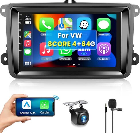 راديو سيارة 8 CORE 4G+64G مع CarPlay لاسلكي/Android Auto لسيارة VW Passat Jetta Golf Caddy EOS T5 Tiguan Skoda Seat، 7 بوصات 1280 * 720P IPS شاشة تعمل باللمس ستيريو Android 13 GPS WiFi Bluetooth DSP Camera in Saudi Arabia