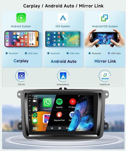 راديو سيارة 8 CORE 4G+64G مع CarPlay لاسلكي/Android Auto لسيارة VW Passat Jetta Golf Caddy EOS T5 Tiguan Skoda Seat، 7 بوصات 1280 * 720P IPS شاشة تعمل باللمس ستيريو Android 13 GPS WiFi Bluetooth DSP Camera in Saudi Arabia