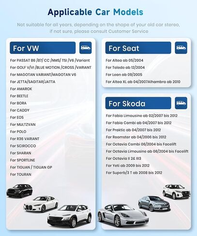 راديو سيارة 8 CORE 4G+64G مع CarPlay لاسلكي/Android Auto لسيارة VW Passat Jetta Golf Caddy EOS T5 Tiguan Skoda Seat، 7 بوصات 1280 * 720P IPS شاشة تعمل باللمس ستيريو Android 13 GPS WiFi Bluetooth DSP Camera in Saudi Arabia