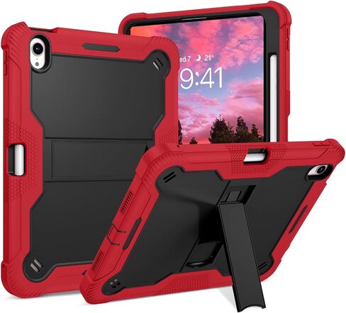 حافظة BENTOBEN لجهاز iPad Air 11 بوصة M2 2024، حافظة iPad Air الجيل السادس مع مسند، حافظة iPad Air 5th/iPad Air الجيل الرابع مع حامل أقلام، غطاء تابلت واقٍ شديد التحمل مقاوم للصدمات 3 في 1، أحمر + أسود in Saudi Arabia