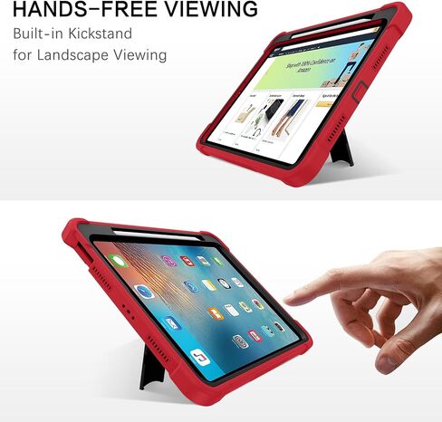 حافظة BENTOBEN لجهاز iPad Air 11 بوصة M2 2024، حافظة iPad Air الجيل السادس مع مسند، حافظة iPad Air 5th/iPad Air الجيل الرابع مع حامل أقلام، غطاء تابلت واقٍ شديد التحمل مقاوم للصدمات 3 في 1، أحمر + أسود in Saudi Arabia