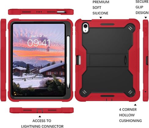 حافظة BENTOBEN لجهاز iPad Air 11 بوصة M2 2024، حافظة iPad Air الجيل السادس مع مسند، حافظة iPad Air 5th/iPad Air الجيل الرابع مع حامل أقلام، غطاء تابلت واقٍ شديد التحمل مقاوم للصدمات 3 في 1، أحمر + أسود in Saudi Arabia