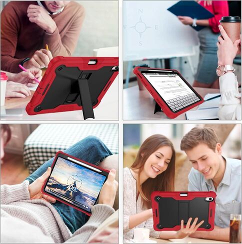 حافظة BENTOBEN لجهاز iPad Air 11 بوصة M2 2024، حافظة iPad Air الجيل السادس مع مسند، حافظة iPad Air 5th/iPad Air الجيل الرابع مع حامل أقلام، غطاء تابلت واقٍ شديد التحمل مقاوم للصدمات 3 في 1، أحمر + أسود in Saudi Arabia