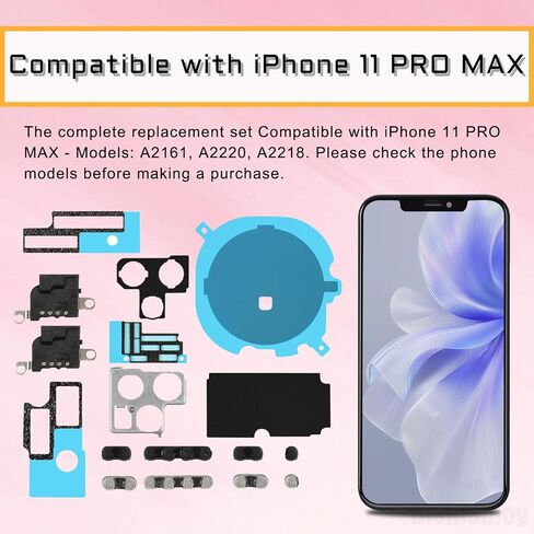 Complete Replace Set for iPhone 11 Pro Max Rear Mic Mesh Camera Bracket Bottom Loudspeaker AntiDust Net Replacement with Motherboard Heat Dissipation Protection Sticker kit in Saudi Arabia