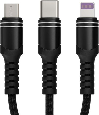 كابل شحن متعدد PD USB C كابل شاحن سريع سلك مجدول من النايلون 3 في 1 C إلى موصلات C/Micro/الهاتف المتوافقة مع الكمبيوتر المحمول/الكمبيوتر اللوحي/الهاتف in Saudi Arabia
